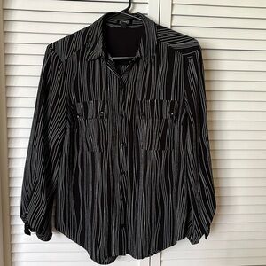 ❤️‍🔥Jones of New York Womens Black White Striped 3/4 Length Sleeve Shirt